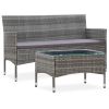 2 Piece Garden Lounge Set with Cushion Poly Rattan Gray