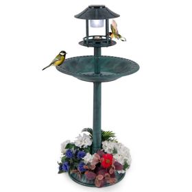 Solar Light Bird Bath With Flower Planter