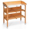 Wooden Garden Potting Bench Workstation With Hooks