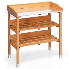 Wooden Garden Potting Bench Workstation With Hooks
