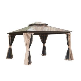 Hardtop Double Roof Gazebo With Netting & Curtains