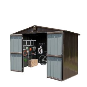 Outdoor Brown Metal Shed 10'x 8Ft With Lockable Double Door