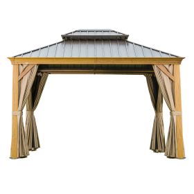 10'x12' Hardtop Galvanized Steel Roof Gazebo With Netting & Curtains