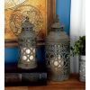 Set Of 2 Black Metal Candle Lanterns Featuring Intricate Scroll Designs