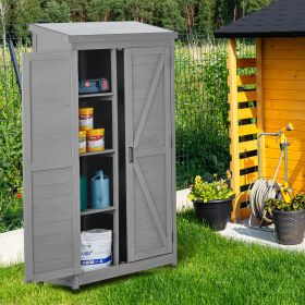 Outdoor Storage Cabinet With Metal Top 68-inch Wood Garden Shed For Yard & Patio
