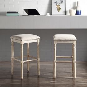 Arnhem Wood Upholstered Bar Stools, Set of 2, Tan