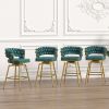 Bar Chair Suede Woven Bar Stool Set of 4,Golden legs Barstools No Adjustable Kitchen Island Chairs
