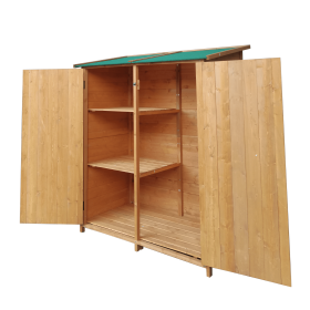 Garden Storage Shed With Wood Natural Finish & Flat Roof 63.58" x 24.6" x 53.15"