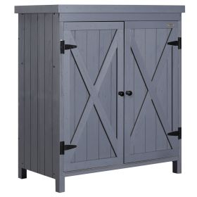 Outdoor Storage With Metal Roof & Shelves For Garden Or Pool Supplies Gray