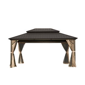 12'x16' Hardtop Double Roof Gazebo With Curtains & Netting