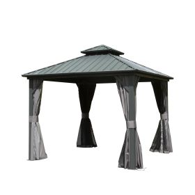 10'x10' Hardtop Roof Gazebo With Curtains and Netting