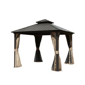 10'x10' Hardtop Galvanized Steel Gazebo With Netting & Curtain