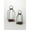 Sullivans Set Of 2 Black Iron & Glass Candle Lanterns (12.75" & 13.5" High)