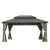 10' X 14' Hardtop Galvanized Steel Roof Gazebo With Curtain & Netting