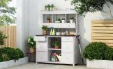 Garden Potting Bench Table Rustic & Sleek Design With Multiple Drawers & Shelves