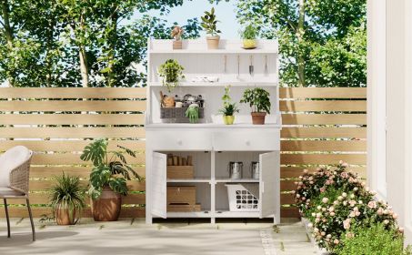 65-inch White Garden Potting Bench With Storage Shelf Drawer & Cabinet