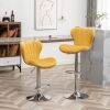 Set Of 2 Velvet Yellow Upholstered Adjustable Swivel Barstools