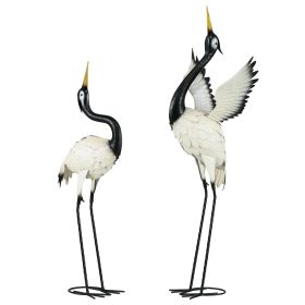 Set Of 2 Heron Metal Bird Sculptures For Patio Or Backyard Decor
