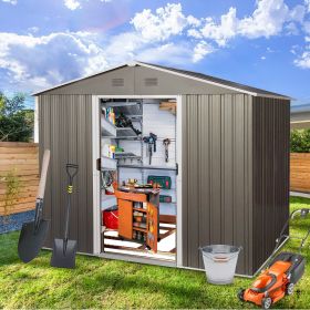 8Ft x 6Ft Gray Outdoor Metal Storage Shed With Floor Base