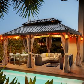 12x20ft Galvanized Steel Outdoor Gazebo With Netting & Curtains