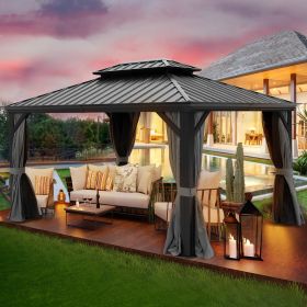 10x12 Ft Hardtop Galvanized Steel Gazebo With Netting & Curtains