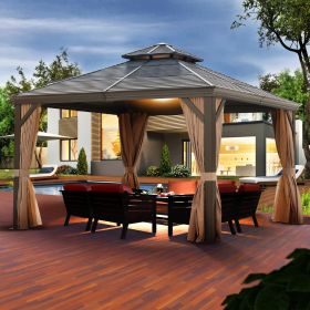 12x12 FT Galvanized Steel Gazebo With Netting & Curtains