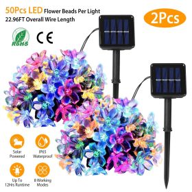 Set Of 2 Solar-Powered String Lights With 50 LED Sakura Blossom Beads