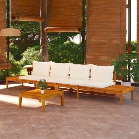 Acacia Wood Patio Lounging Set With Cream White Cushions