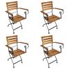 Folding Patio Chairs 4 pcs Steel and Solid Wood Acacia