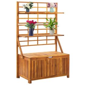 Storage Box With Trellis 39"x21.7"x63" Natural Solid Acacia Wood