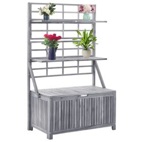 Storage Box With Trellis 39"x21.7"x63" Solid Gray Acacia Wood