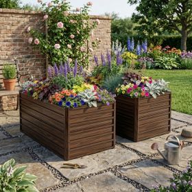 2-Pack 74.6in X35.4inx25in Raised Garden Bed Kit, Metal Elevated Planter Box, Open Drainage Base, 8 Reinforcing Rods, Rustproof Steel With Safety Edgi