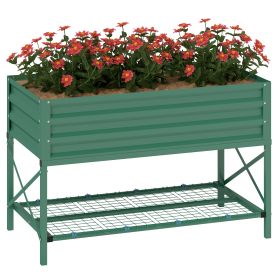Galvanized Raised Garden Bed, Metal Planter Box with Legs, Storage Shelf and Bed Liner, Green