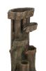 Rustic Tree Trunk 5-Tier Fountain With LED Light – Indoor/Outdoor Decor