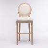 French Country Wooden Barstools With Upholstered Seating , Beige and Natural , Set of 2