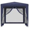 Party Tent with 4 Mesh Sidewalls Blue 8.2'x8.2' HDPE