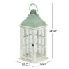 Montville Mango Wood Lantern (White & Green)