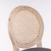 French Country Wooden Barstools Rattan Back With Upholstered Seating , Dark Grey, Set of 2