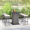 5-Piece Outdoor Wicker Bar Set With Hidden Storage (White)
