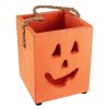 6.25" Petite Orange Wooden Jack O' Lantern Halloween Candle Holder