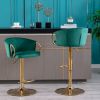 Set of 2 Bar Stools,with Chrome Footrest and Base Swivel Height Adjustable Mechanical Lifting Velvet + Golden Leg Simple Bar Stool-Green