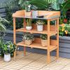 Wooden Garden Potting Bench Workstation With Hooks