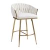 26'' Counter height bar stools velvet kitchen island counter bar stool with hand- wave back,golden chromed base and footrest (BEIGE)