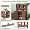 Brown Garden Potting Bench Table With Multiple Drawers & Shelves