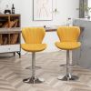 Set Of 2 Velvet Yellow Upholstered Adjustable Swivel Barstools