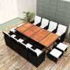 13 Piece Rattan & Acacia Wood Outdoor Patio Dining Set