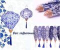 Chinese Blue-White Porcelain Pattern Cloth Lantern 14" Lampshade For Garden