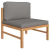 6 Piece Teak Wood Lounge Set With Grey Cushions