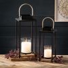 Sullivans Set Of 2 Black Metal Hurricane Lanterns (21.5" & 17.5")