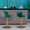 Set of 2 Bar Stools,with Chrome Footrest and Base Swivel Height Adjustable Mechanical Lifting Velvet + Golden Leg Simple Bar Stool-Green